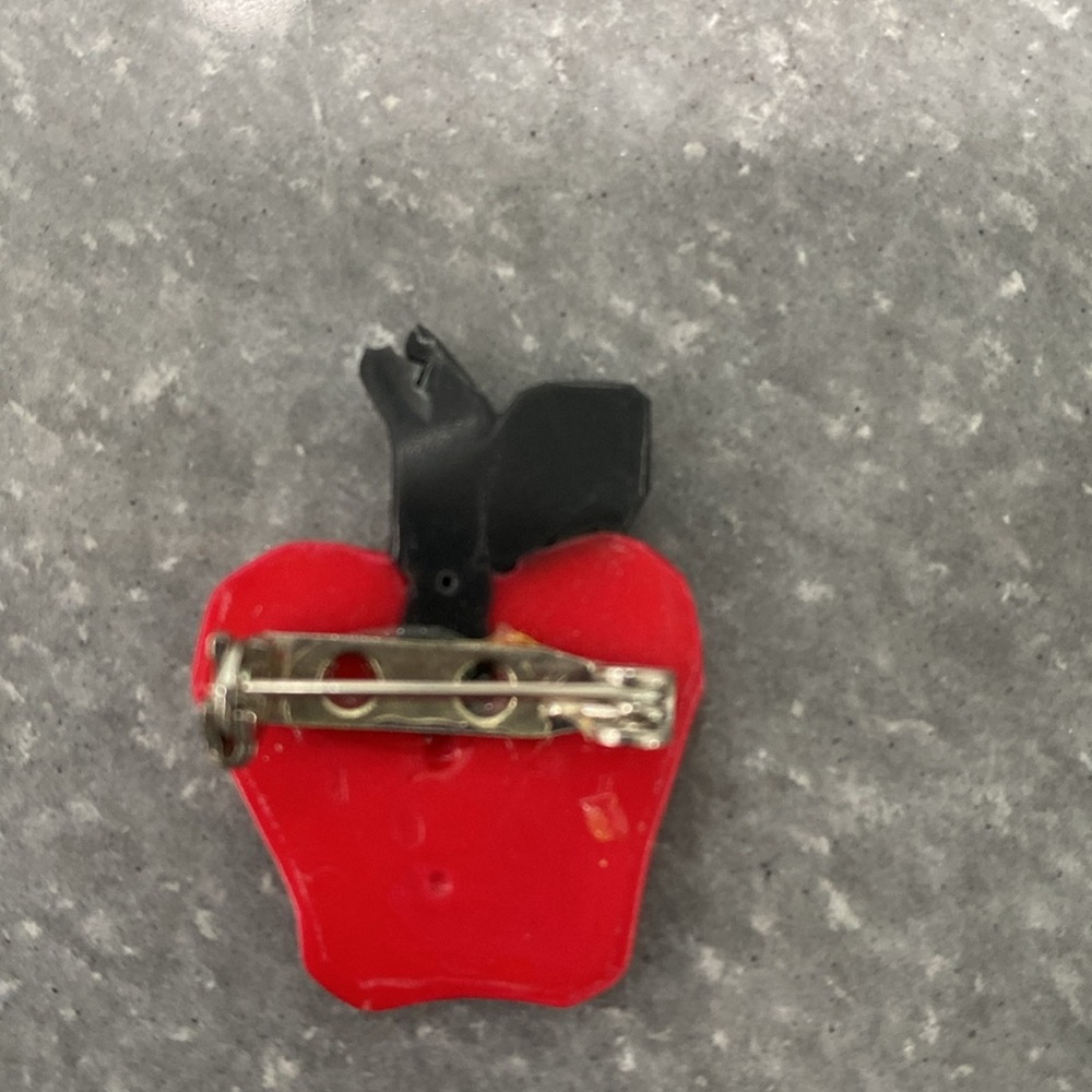 Red Apple Brooch with Rhinestone - Picture 2 of 5